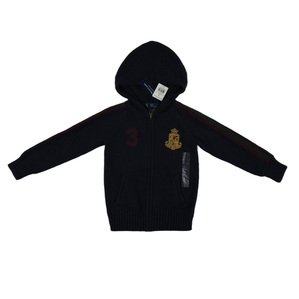 NWT Polo Ralph Lauren 100% Cotton Zip Hoodie Sweatshirt Boys Size 6 Navy Crest